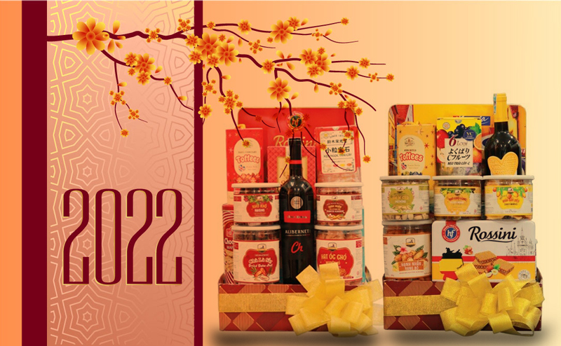 giỏ quà tết hạt dinh dưỡng rượu vang